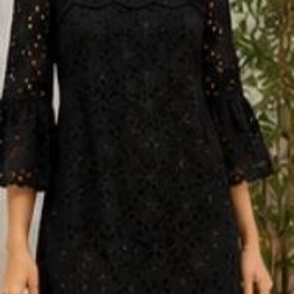 Banana Republic Eyelet Shift Dress Womens Black Excellent Bell Sleeve Floral - Picture 6 of 6